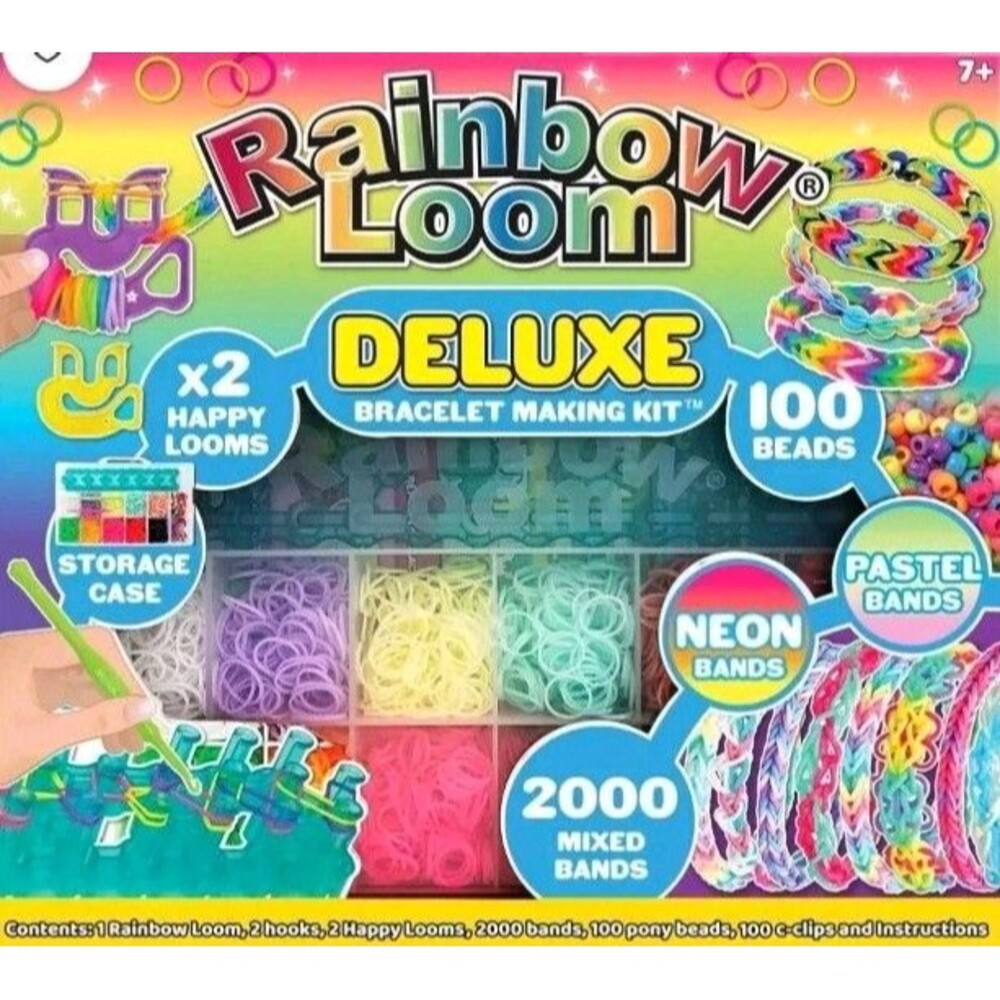 Rainbow Loom Deluxe Bracelet Making Kit 2000+ Bands Neon Pastel Beads Crafts NIB